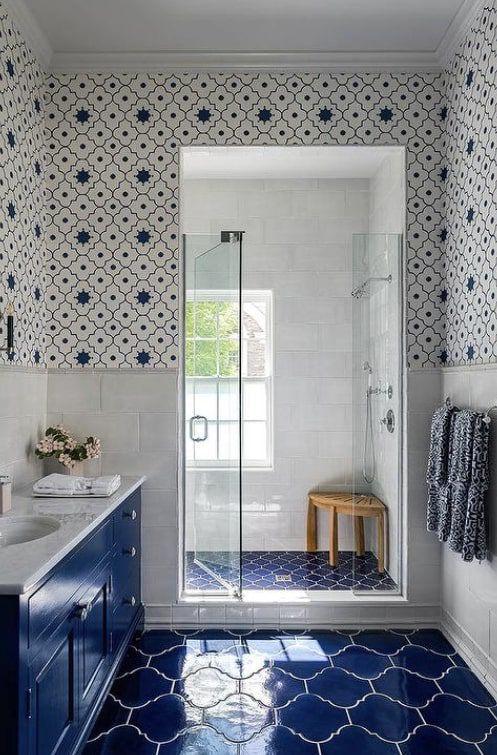 Blue Glass Tile Shower Floor